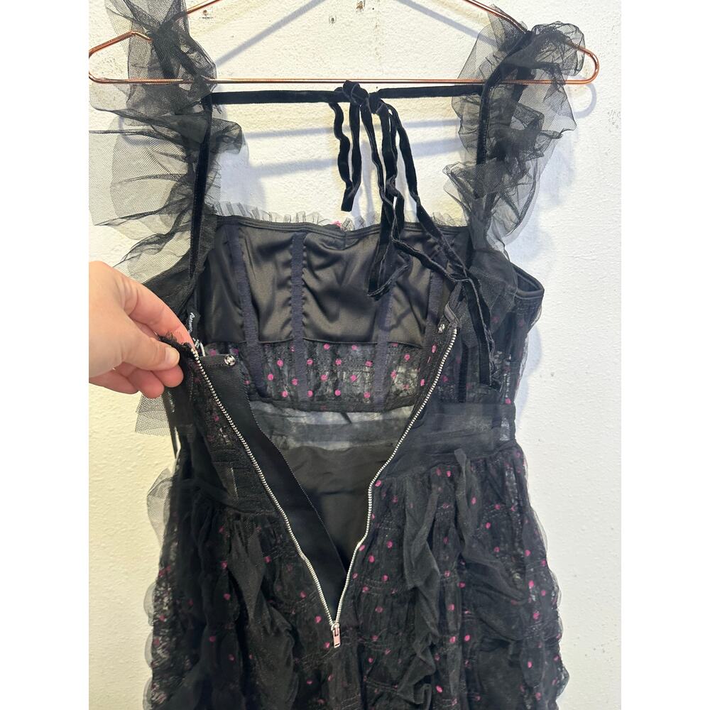 FOR LOVE AND LEMONS Black Mesh Polka Dot Janelle Ruffled Dress size Small nwt - Picture 8 of 16